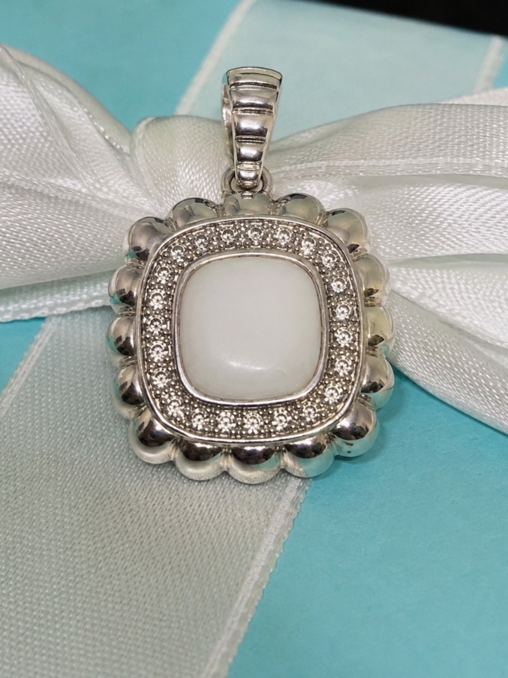 John Hardy Milky quartz 925 Silver Diamond Pendant Enhancer Bedeg Collection